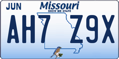 MO license plate AH7Z9X
