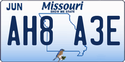 MO license plate AH8A3E