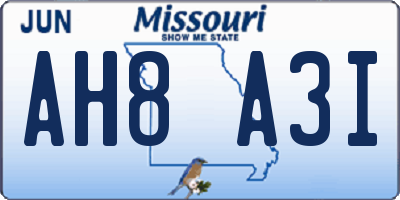MO license plate AH8A3I