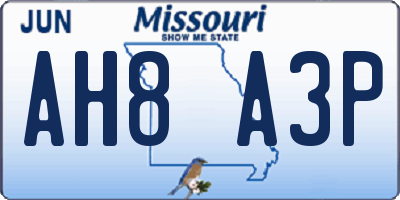 MO license plate AH8A3P