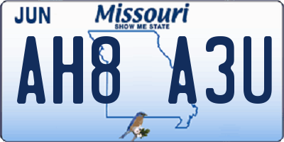 MO license plate AH8A3U