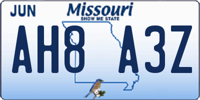 MO license plate AH8A3Z
