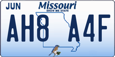MO license plate AH8A4F