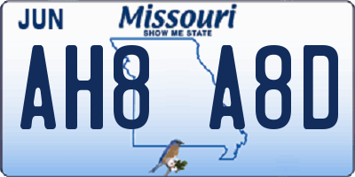 MO license plate AH8A8D