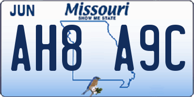 MO license plate AH8A9C