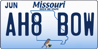 MO license plate AH8B0W