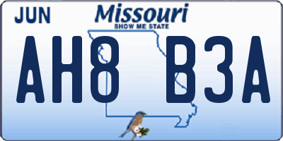 MO license plate AH8B3A
