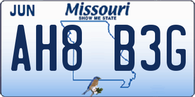 MO license plate AH8B3G