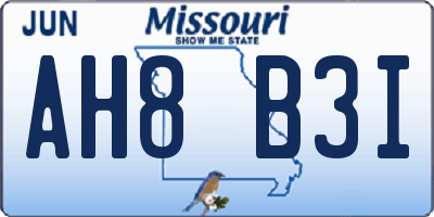 MO license plate AH8B3I
