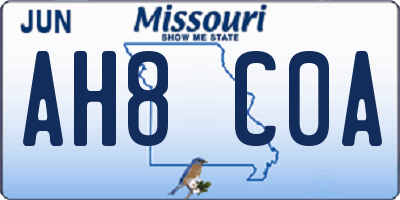 MO license plate AH8C0A
