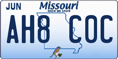 MO license plate AH8C0C