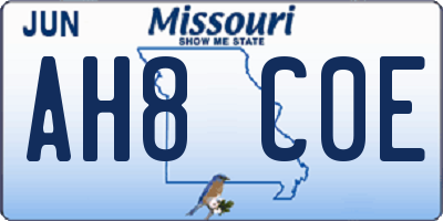 MO license plate AH8C0E