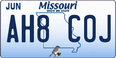 MO license plate AH8C0J