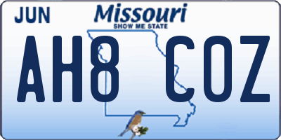 MO license plate AH8C0Z