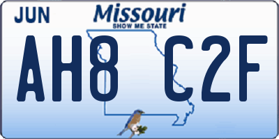 MO license plate AH8C2F