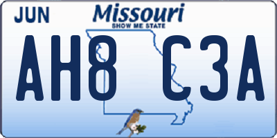 MO license plate AH8C3A