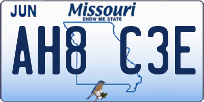 MO license plate AH8C3E