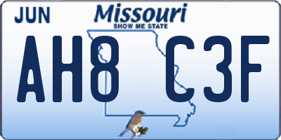MO license plate AH8C3F