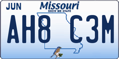 MO license plate AH8C3M