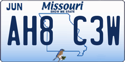 MO license plate AH8C3W