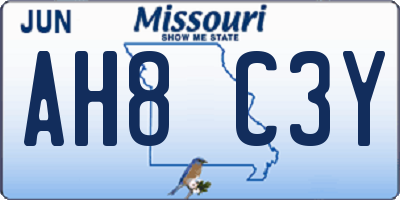 MO license plate AH8C3Y