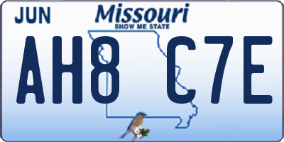MO license plate AH8C7E