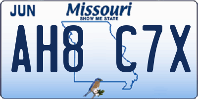MO license plate AH8C7X