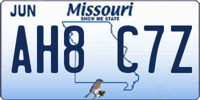 MO license plate AH8C7Z