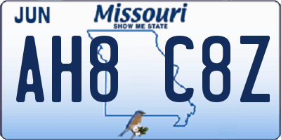 MO license plate AH8C8Z