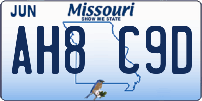 MO license plate AH8C9D