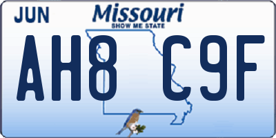 MO license plate AH8C9F