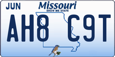 MO license plate AH8C9T