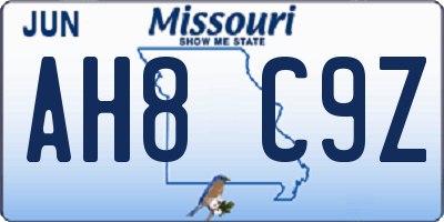 MO license plate AH8C9Z