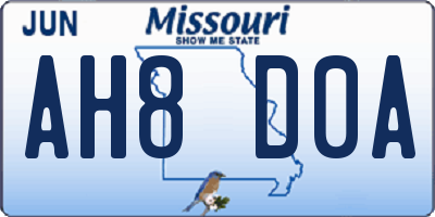 MO license plate AH8D0A