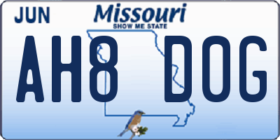 MO license plate AH8D0G