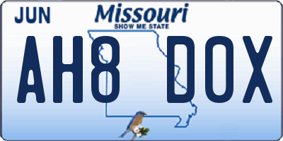 MO license plate AH8D0X