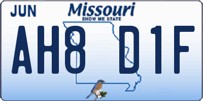 MO license plate AH8D1F