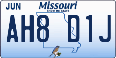 MO license plate AH8D1J