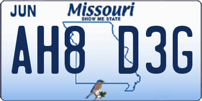MO license plate AH8D3G