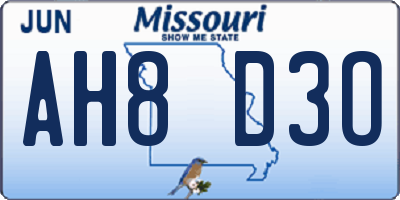 MO license plate AH8D3O