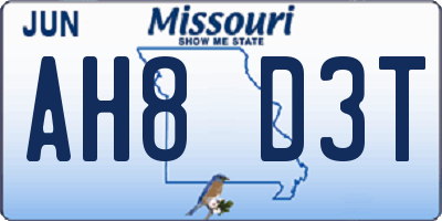 MO license plate AH8D3T