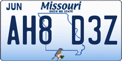 MO license plate AH8D3Z