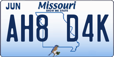 MO license plate AH8D4K