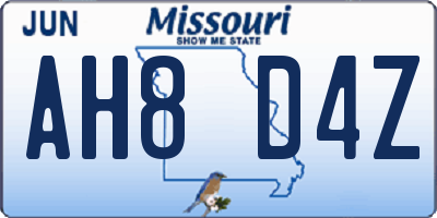 MO license plate AH8D4Z