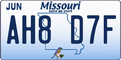MO license plate AH8D7F