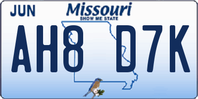 MO license plate AH8D7K