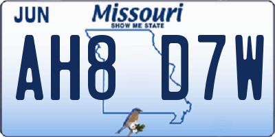 MO license plate AH8D7W
