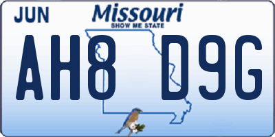 MO license plate AH8D9G