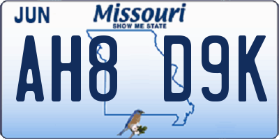 MO license plate AH8D9K
