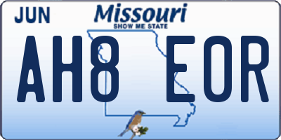 MO license plate AH8E0R